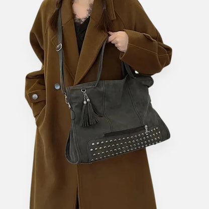Giulia | Large Studded Shoulder Bag with Pompom Charms