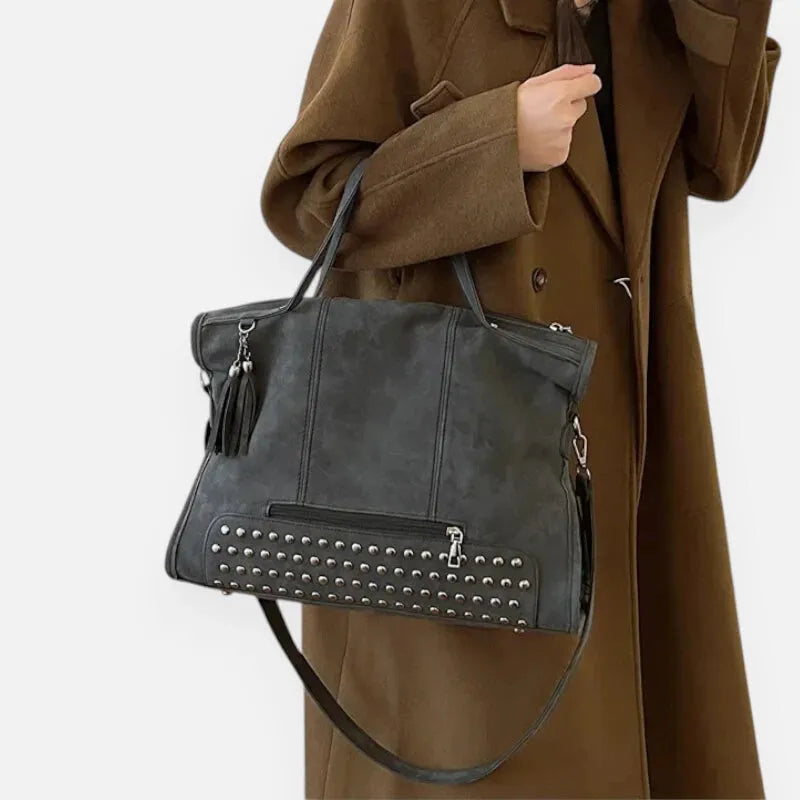 Giulia | Large Studded Shoulder Bag with Pompom Charms