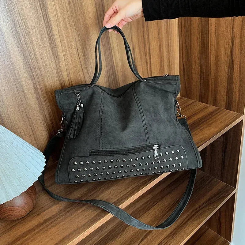 Giulia | Large Studded Shoulder Bag with Pompom Charms