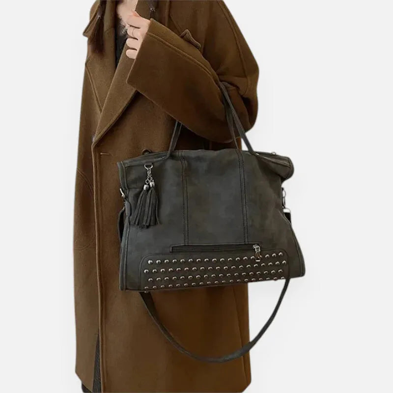 Giulia | Large Studded Shoulder Bag with Pompom Charms