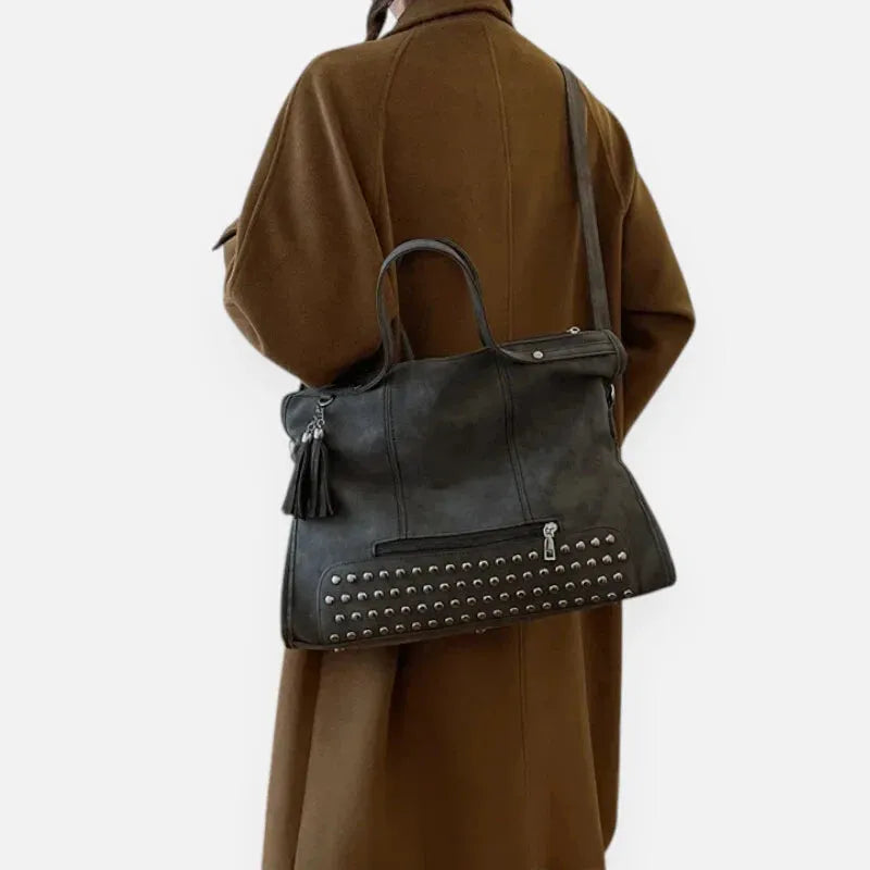 Giulia | Large Studded Shoulder Bag with Pompom Charms