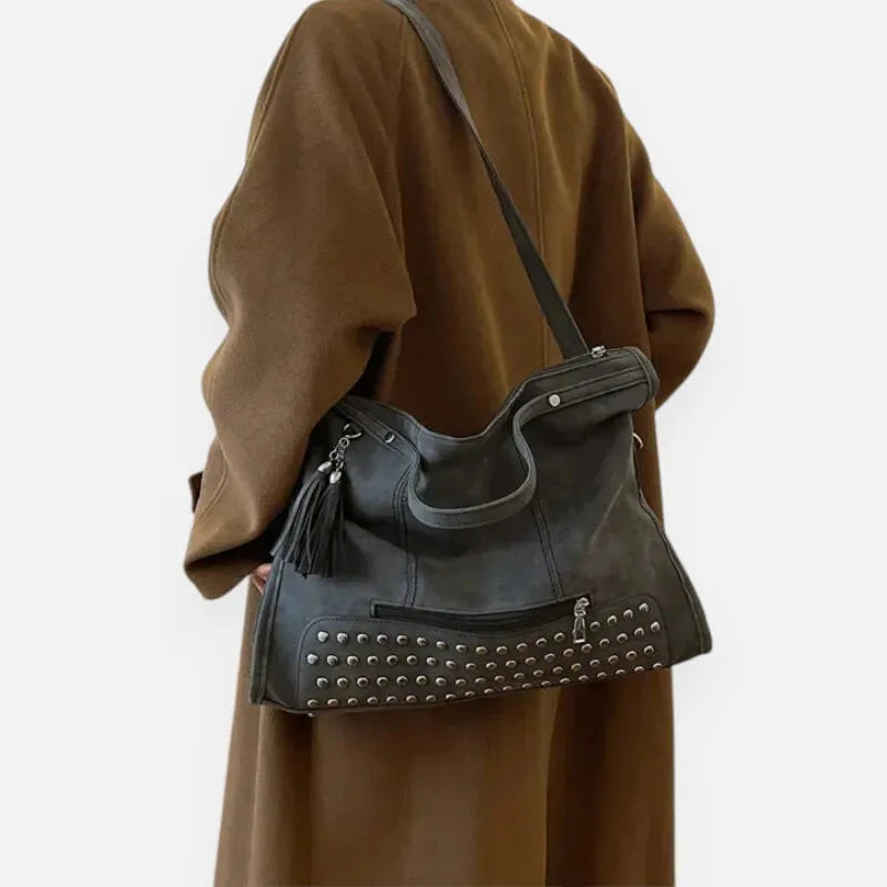 Giulia | Large Studded Shoulder Bag with Pompom Charms
