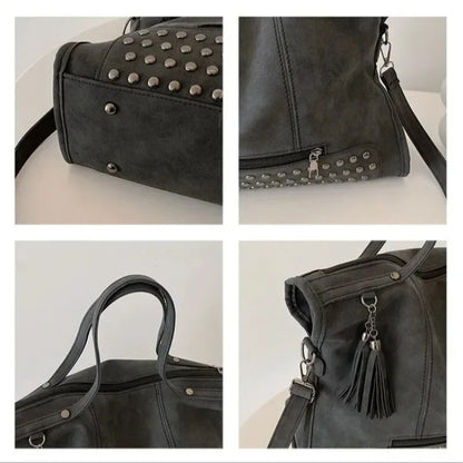 Giulia | Large Studded Shoulder Bag with Pompom Charms
