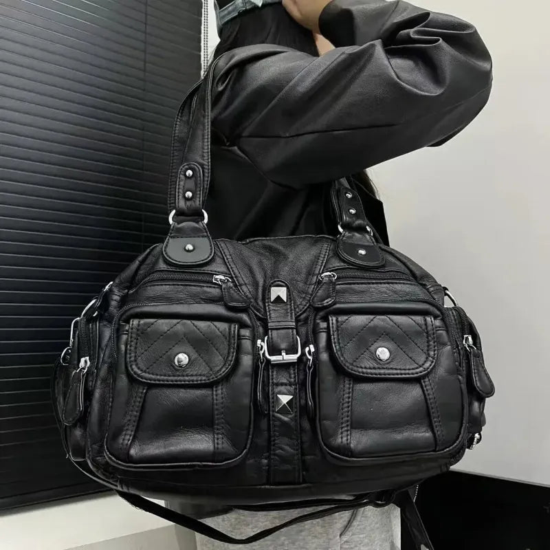 Inès | Large Retro Multi-Pocket Shoulder Bag