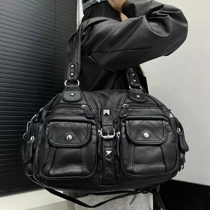 Inès | Large Retro Multi-Pocket Shoulder Bag