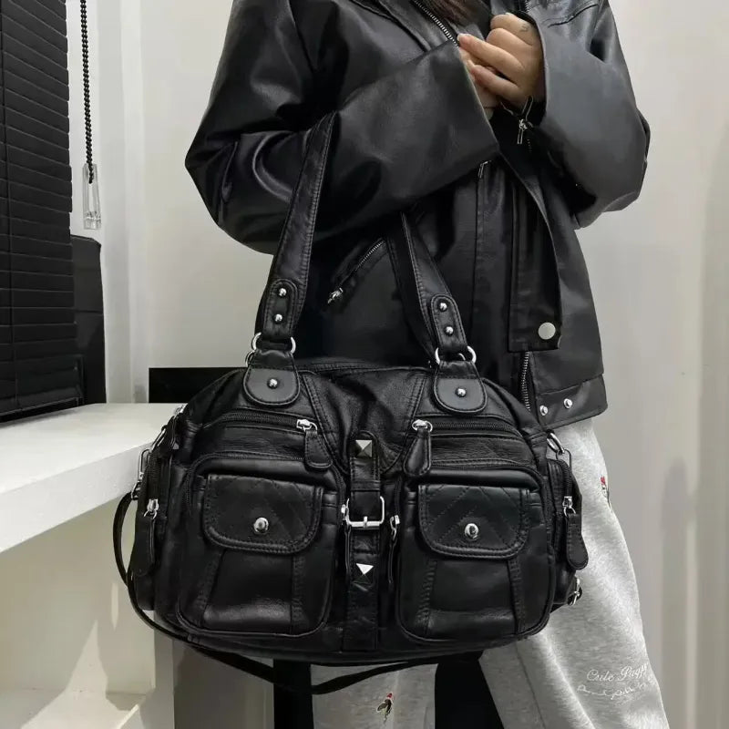 Inès | Large Retro Multi-Pocket Shoulder Bag