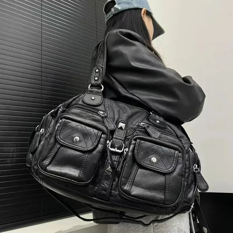 Inès | Large Retro Multi-Pocket Shoulder Bag