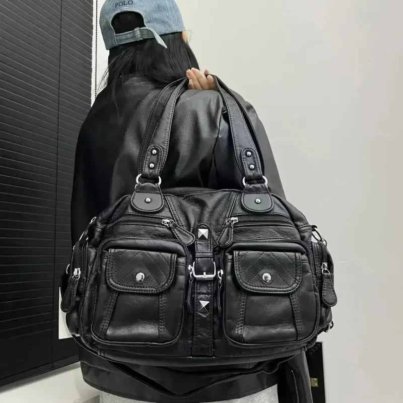 Inès | Large Retro Multi-Pocket Shoulder Bag