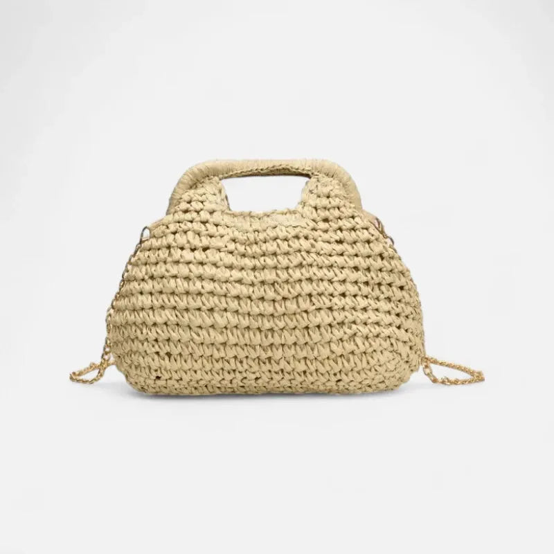 Iris | Straw Bag with Gold Chain Strap