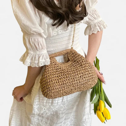 Iris | Straw Bag with Gold Chain Strap