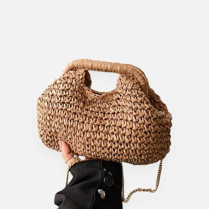 Iris | Straw Bag with Gold Chain Strap