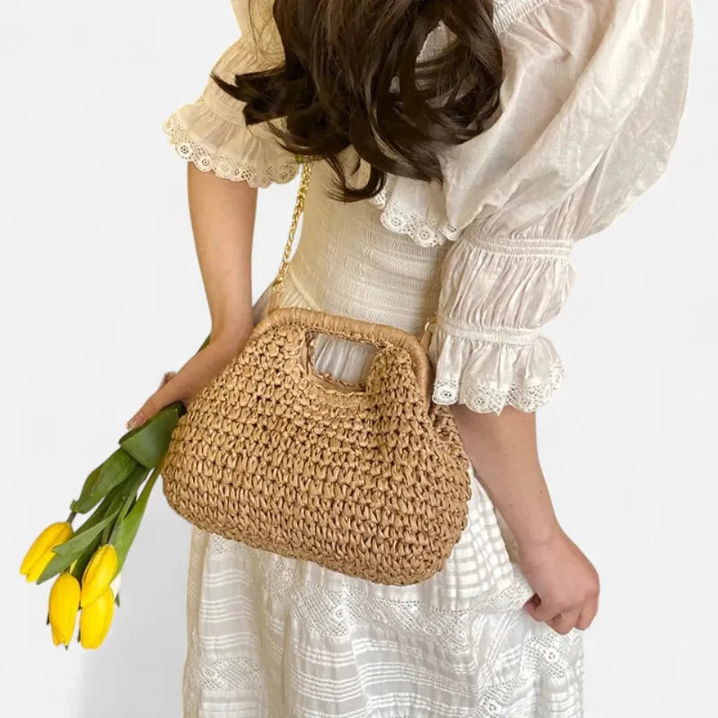 Iris | Straw Bag with Gold Chain Strap