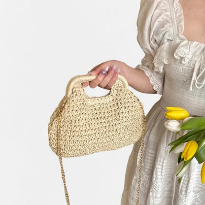 Iris | Straw Bag with Gold Chain Strap