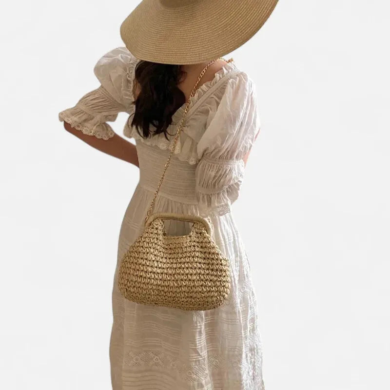 Iris | Straw Bag with Gold Chain Strap