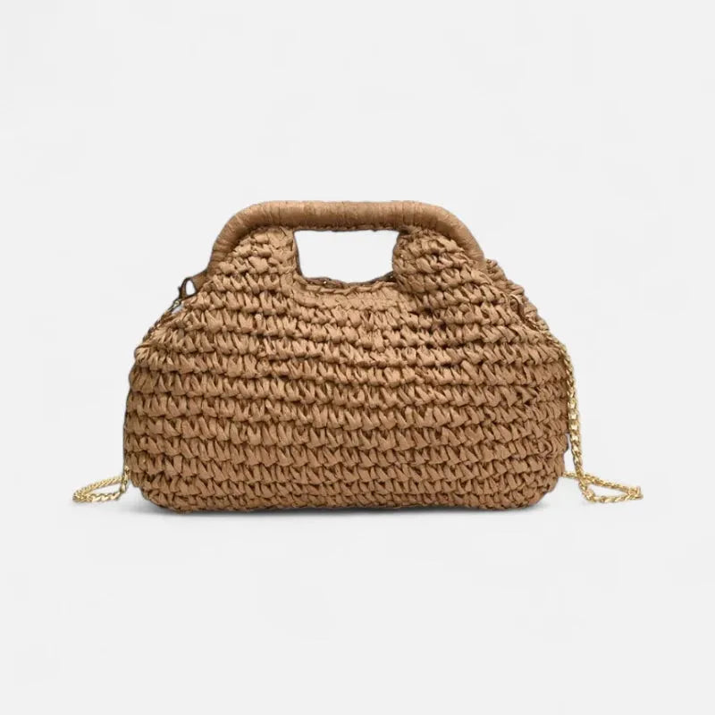 Iris | Straw Bag with Gold Chain Strap
