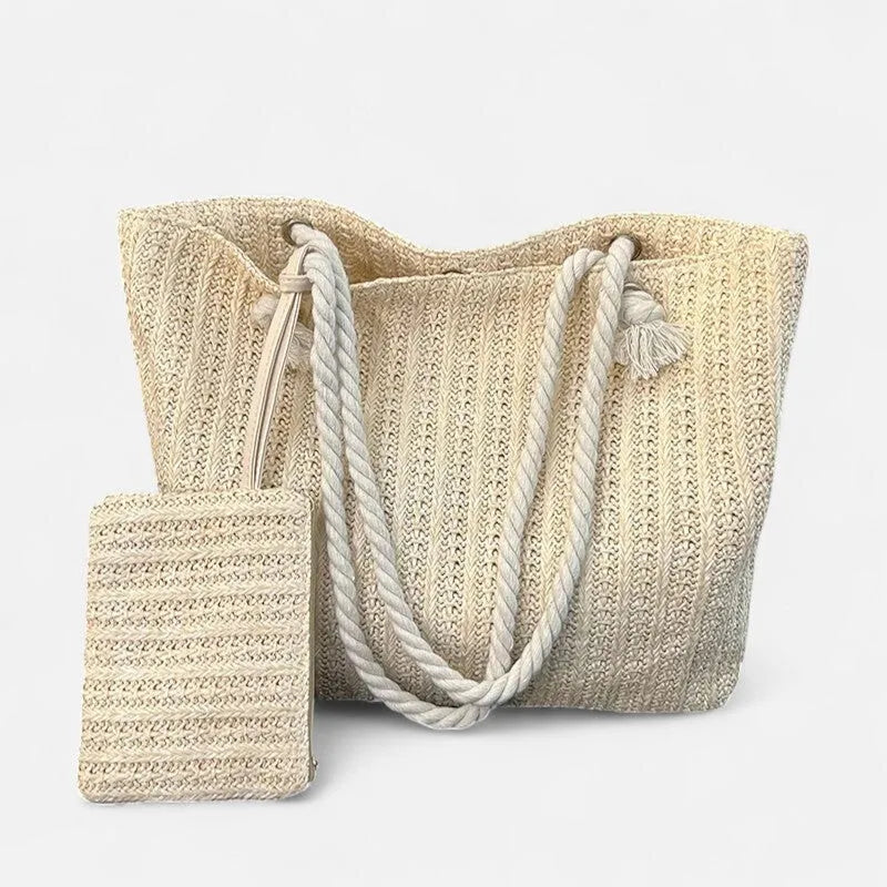 Livia | Straw Tote with Rope Handles & Pouch