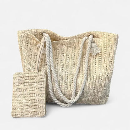 Livia | Straw Tote with Rope Handles & Pouch