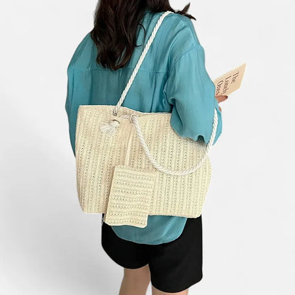 Livia | Straw Tote with Rope Handles & Pouch