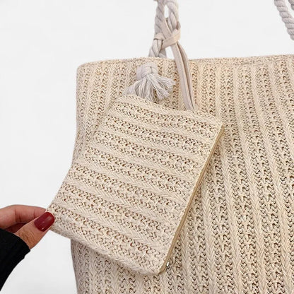 Livia | Straw Tote with Rope Handles & Pouch