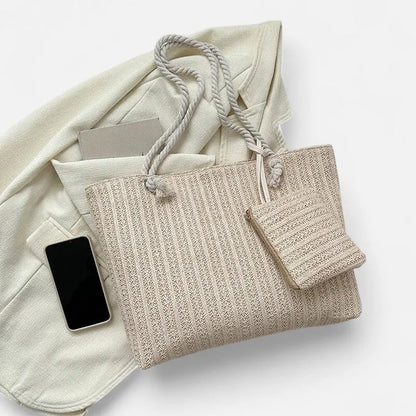 Livia | Straw Tote with Rope Handles & Pouch