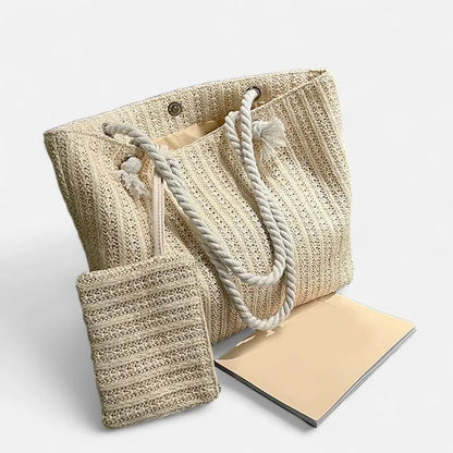 Livia | Straw Tote with Rope Handles & Pouch