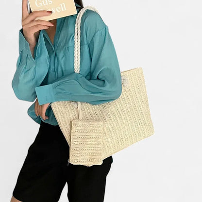 Livia | Straw Tote with Rope Handles & Pouch