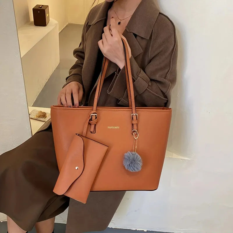 Livia bolso tote con pompón y bolsito a juego 7