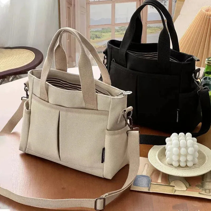 Louna | Canvas Tote with Exterior Pockets