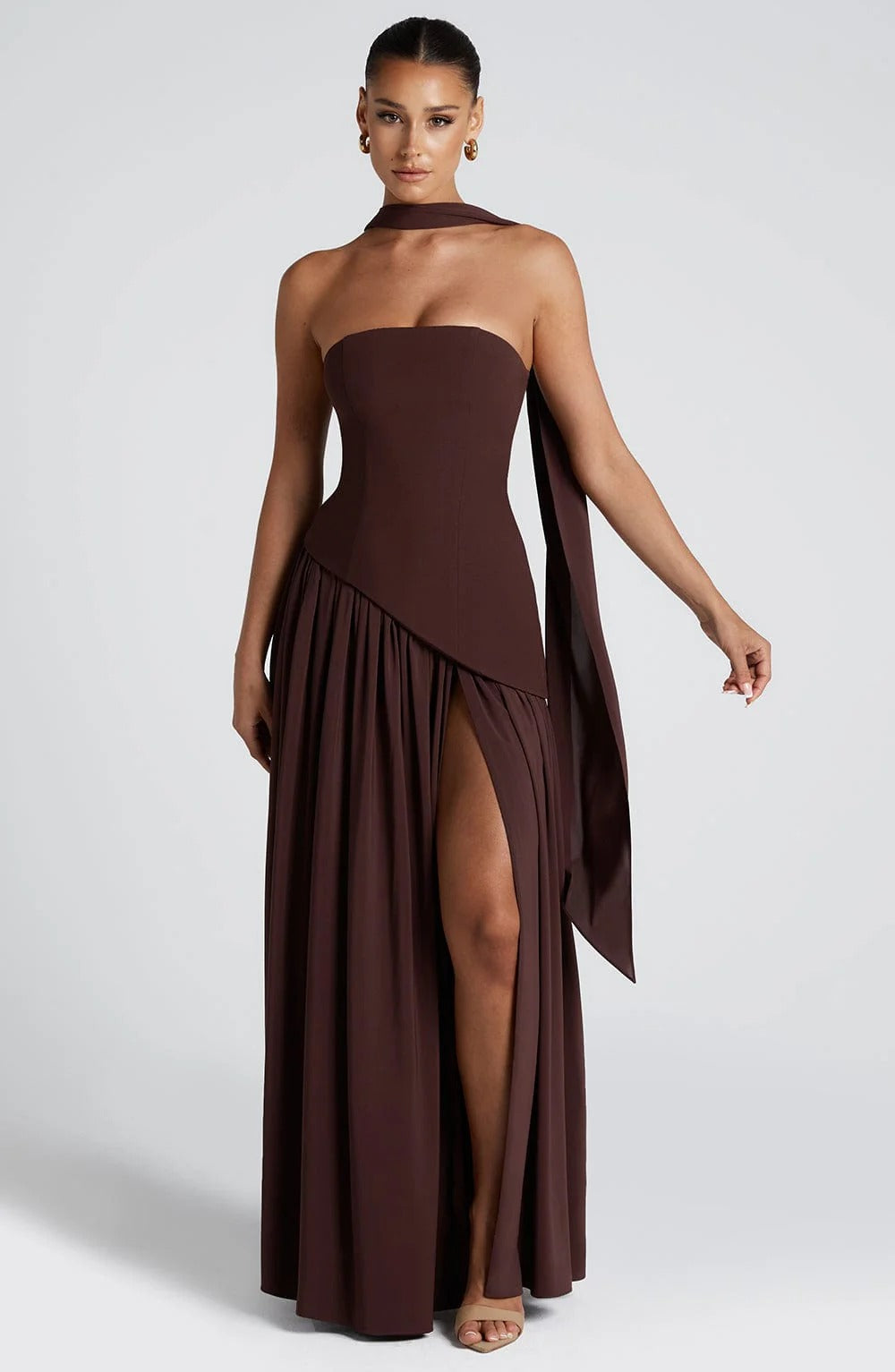Palmora Society - Lucinda | Vestido Maxi Palabra de Honor con Pañuelo - foto 9