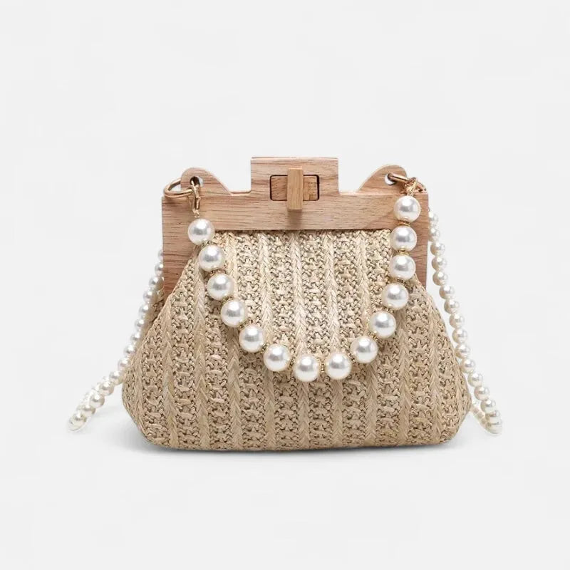 Maïa | Small Straw Bag with Pearl Handles