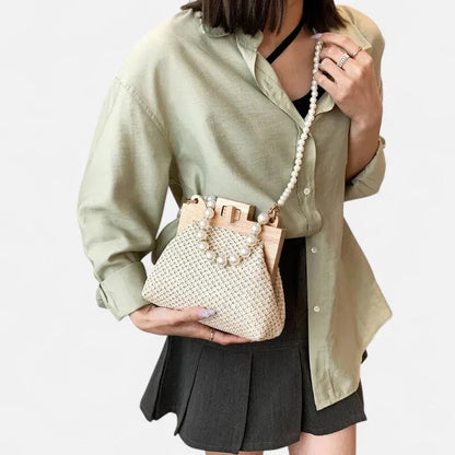Maïa | Small Straw Bag with Pearl Handles