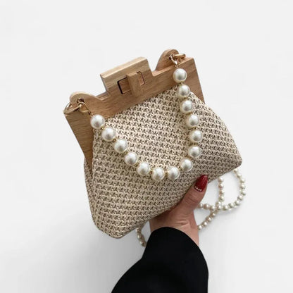 Maïa | Small Straw Bag with Pearl Handles