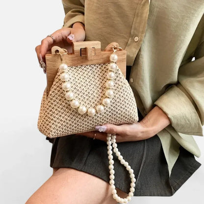 Maïa | Small Straw Bag with Pearl Handles
