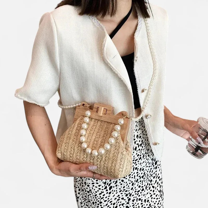Maïa | Small Straw Bag with Pearl Handles