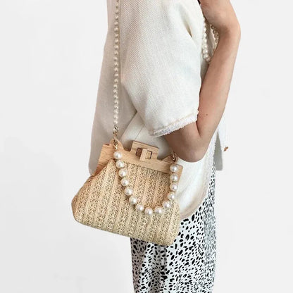 Maïa | Small Straw Bag with Pearl Handles