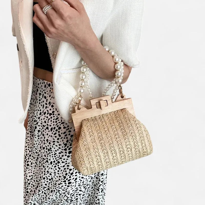 Maïa | Small Straw Bag with Pearl Handles