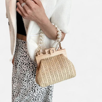 Maïa | Small Straw Bag with Pearl Handles