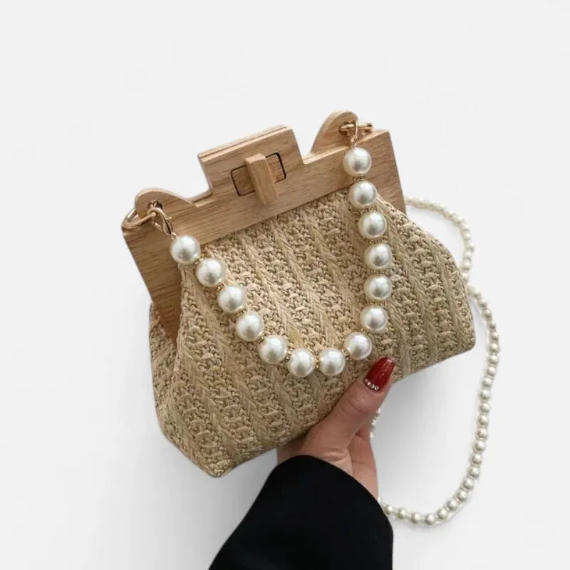Maïa | Small Straw Bag with Pearl Handles