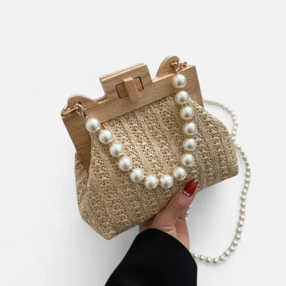 Maïa | Small Straw Bag with Pearl Handles