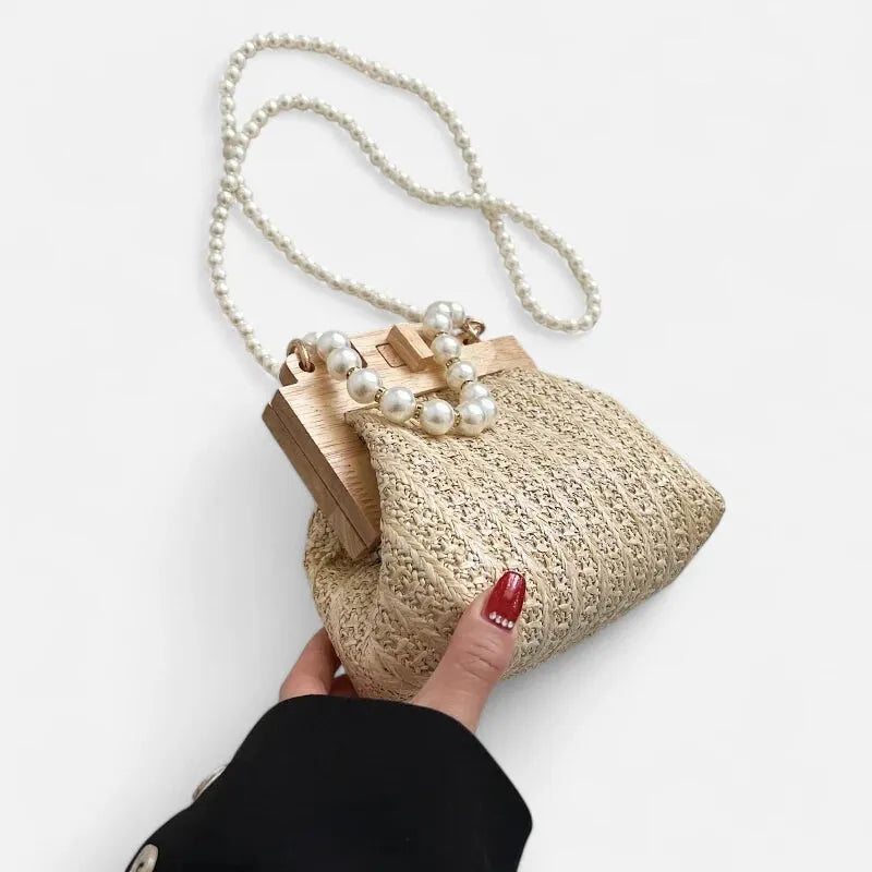 Maïa | Small Straw Bag with Pearl Handles