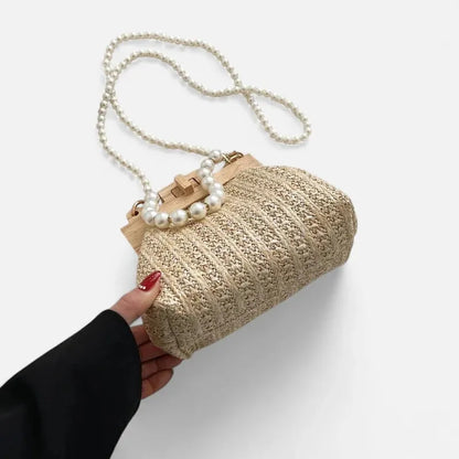 Maïa | Small Straw Bag with Pearl Handles