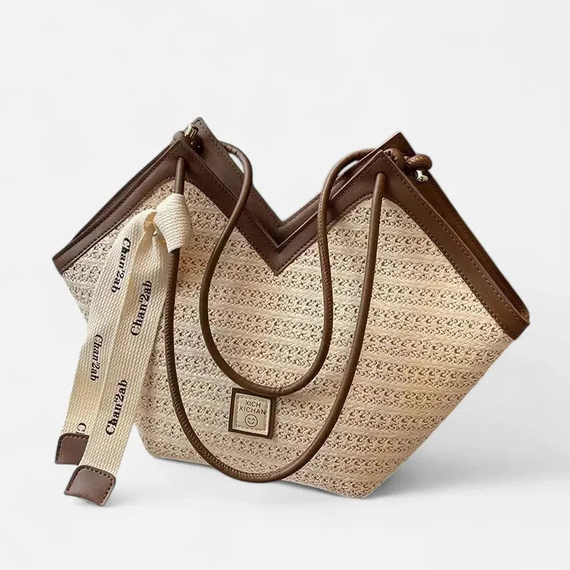 Mila | Straw Tote with Ribbon Trim