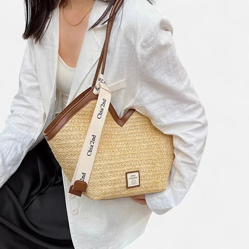 Mila | Straw Tote with Ribbon Trim