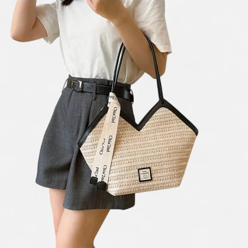 Mila | Straw Tote with Ribbon Trim
