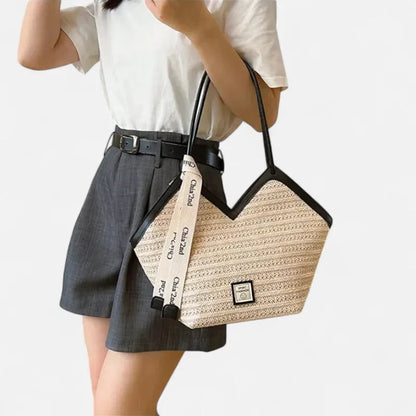 Mila | Straw Tote with Ribbon Trim