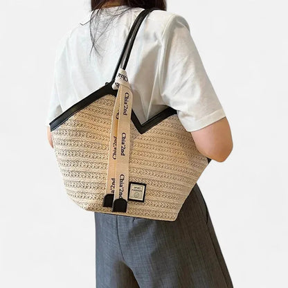 Mila | Straw Tote with Ribbon Trim