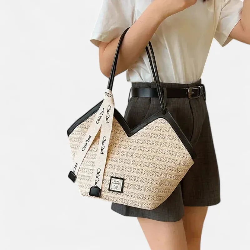 Mila | Straw Tote with Ribbon Trim