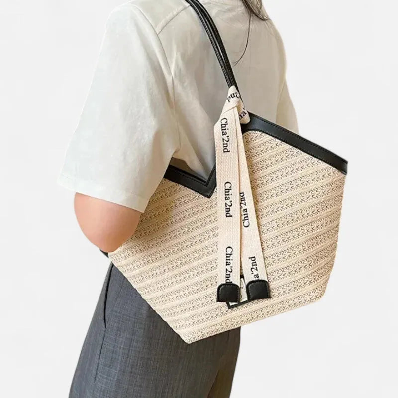 Mila | Straw Tote with Ribbon Trim
