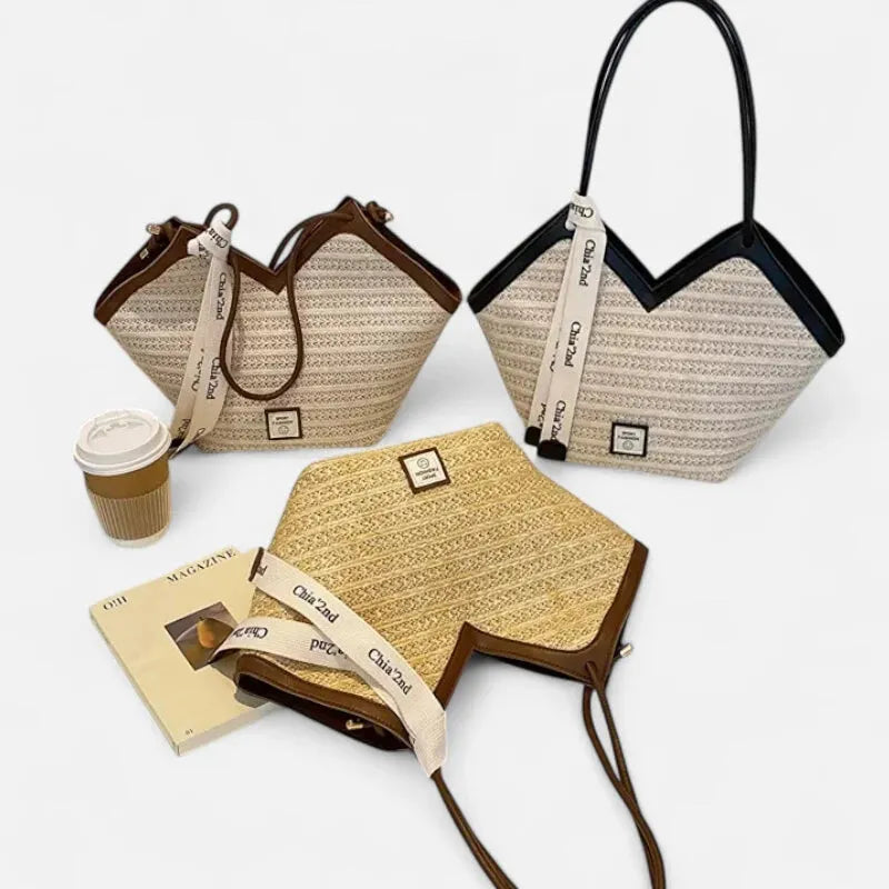 Mila | Straw Tote with Ribbon Trim