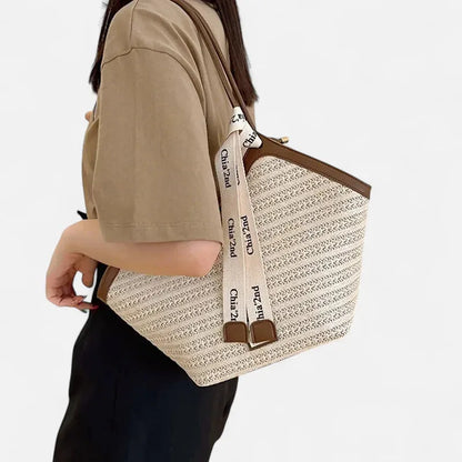 Mila | Straw Tote with Ribbon Trim